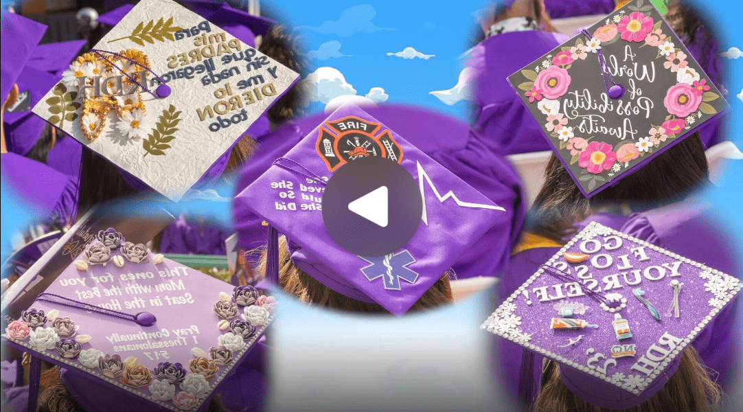 A variety of SJC decorated Graduation Caps